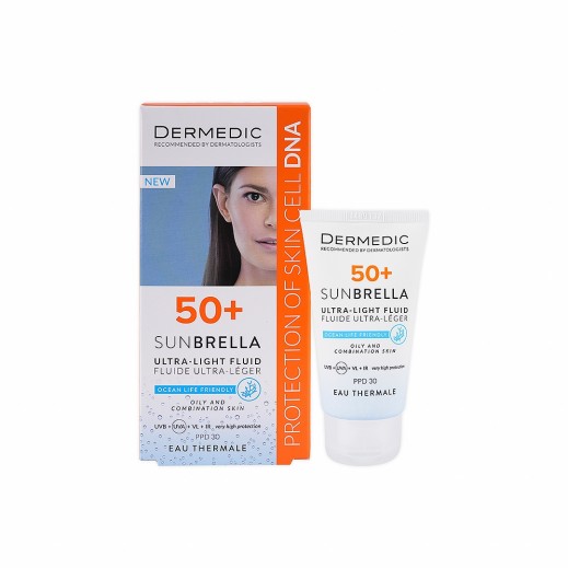 ديرميديك صن بريلا واقي شمس Spf50+ فلويد خفيف جدًا للبشرة الدهنية - 40مل - يتم التوصيل بواسطة الصيدلية - خلال ساعتين