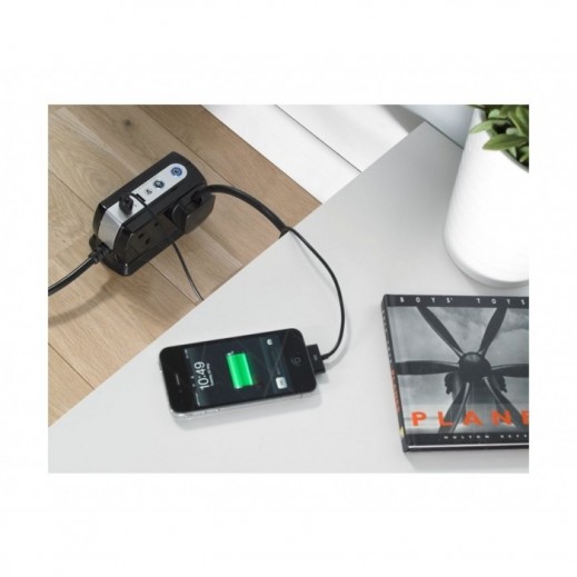 Masterplug 4G 2M 13Am SURGE EXTN POLISHED BLACK WITH USB - SRGDU42PB-MP ...