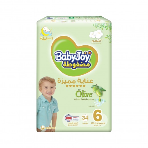 بيبي جوي - حفاضات بزيت الزيتون مقاس إكس إكس لارج 6 (16 - 25 كجم) - 34 حفاضة - يتم التوصيل بواسطة توصيل فاست