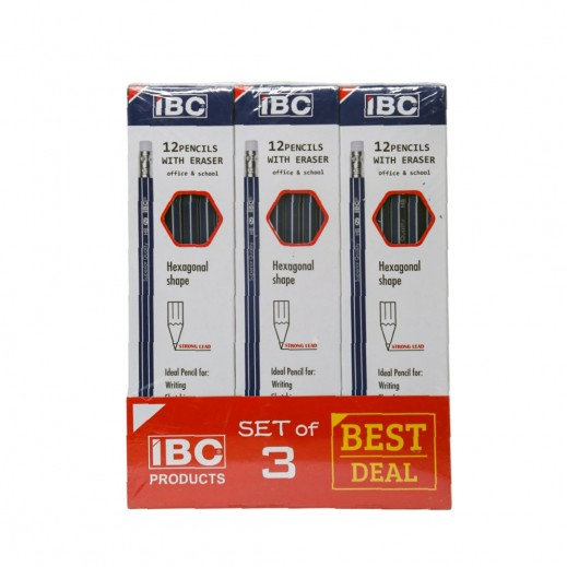Ibc Hexagonal White Bord Pencil With Eraser 12 Pieces 3 Boxes