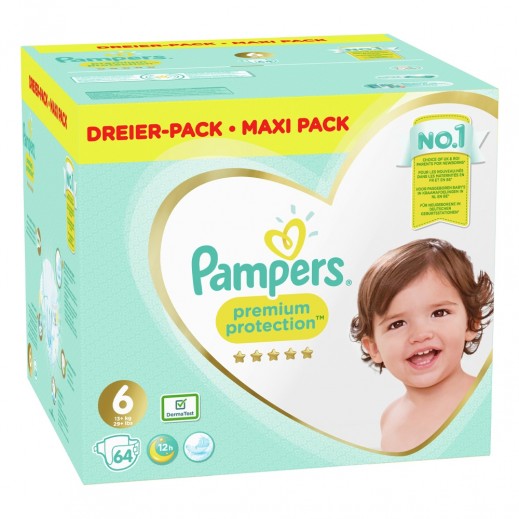 بامبرز - حفاضات بريميوم بروتكشن مقاس 6 للأطفال 13+ كجم 64 حبة