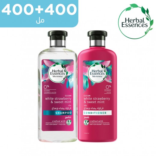 هيربل إيسنسز شامبو بالفراولة والنعناع الحلو 400 مل + بلسم 400 مل - يتم التوصيل بواسطة توصيل فاست