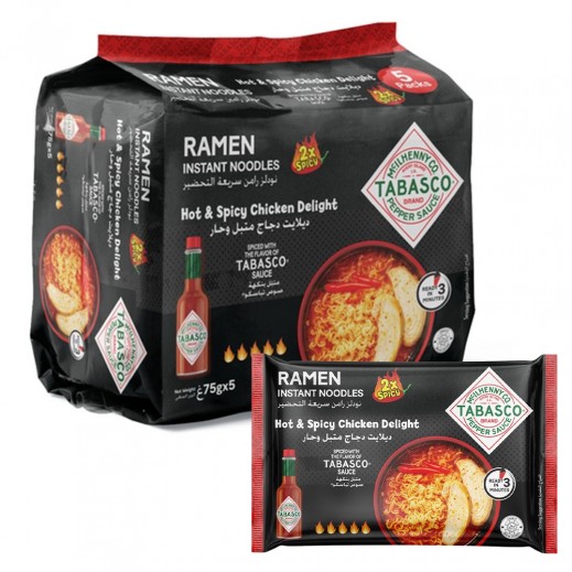 تاباسكو نودلز سريعة التحضير بنكهة ديلايت الدجاج المتبلة و الحارة 5 × 75 جم