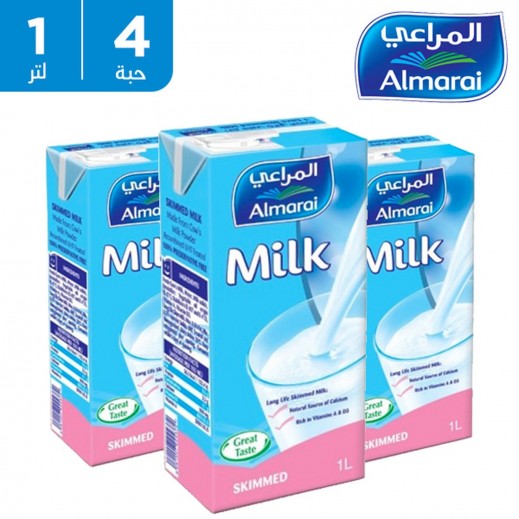 المراعي - حليب طويل الأجل منزوع الدسم 4 × 1 لتر - يتم التوصيل بواسطة توصيل فاست