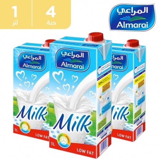 المراعي - حليب قليل الدسم طويل الأمد 4 × 1 لتر - يتم التوصيل بواسطة توصيل فاست