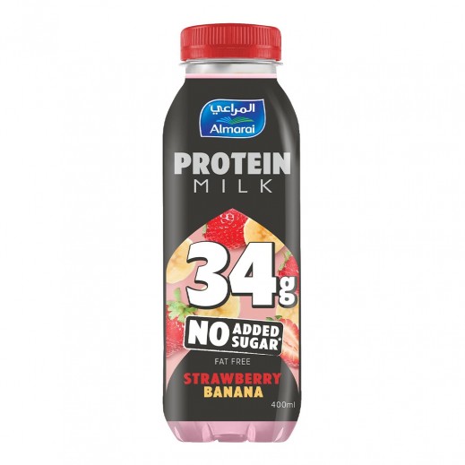 المراعي حليب بالبروتين بدون إضافة سكر خالي الدسم بنكهة الفراولة و الموز 400 مل 