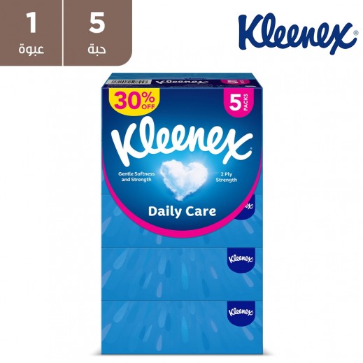 كلينكس - مناديل للعناية اليومية للوجه 120 ورقة × طبقتين (5 علب) - يتم التوصيل بواسطة توصيل فاست