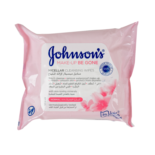 جونسون - مناديل ميسيلار لإزالة ماكياج البشرة العادية (25 منديل) - يتم التوصيل بواسطة توصيل فاست