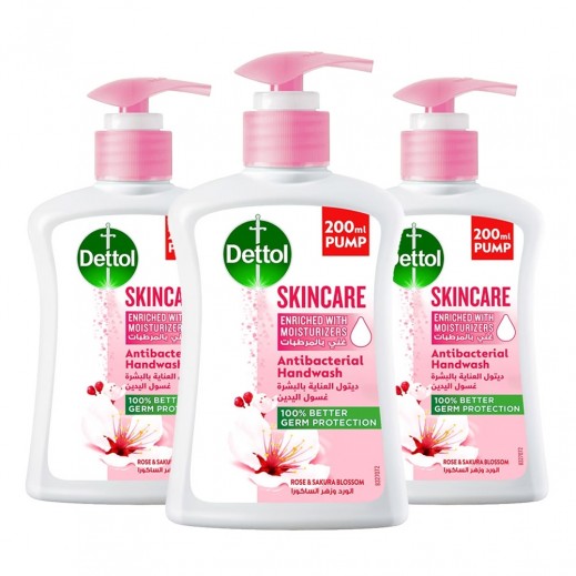 ديتول - غسول سائل لليدين مضاد للبكتيريا للعناية بالبشرة 3 × 200 مل - يتم التوصيل بواسطة توصيل فاست