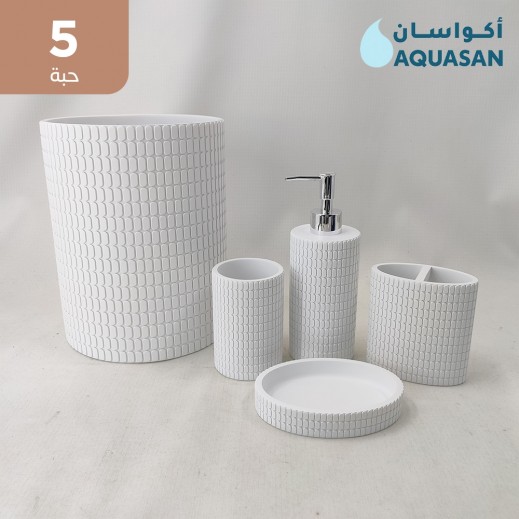 أكواسان - طقم اكسسوارات الحمام 5 قطع - ابيض