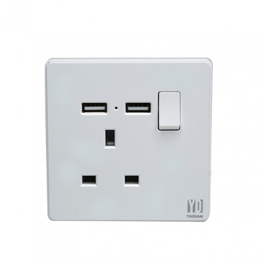 ياديان مقبس 13 أمبير مع USB - أبيض