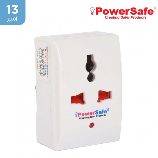 باورسيف - محوّل للسفر 13 أمبير مزود بمقبس واحد عالمي و2 × 2 دبابيس - يتم التوصيل بواسطة توصيل فاست