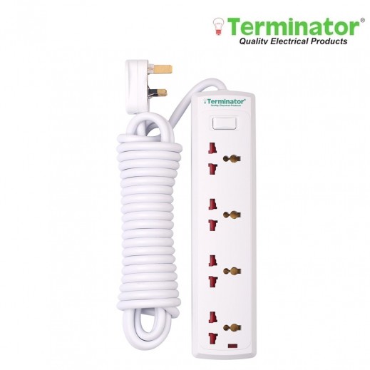 ترمونيتر – وصلة اشتراك كهربائية 4 مخارج 3 متر – ابيض - يتم التوصيل بواسطة توصيل فاست