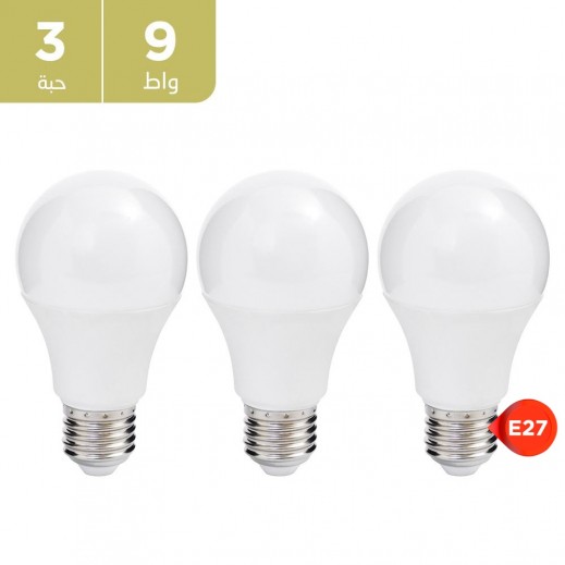 لمبة 9 واط E27 LED - أبيض دافئ ( 3 حبات) - يتم التوصيل بواسطة توصيل فاست