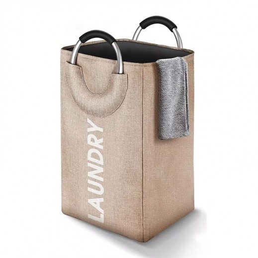 سلة غسيل قماشية قابلة للطي مع مقبض حلقي من الألومنيوم لسهولة الحمل