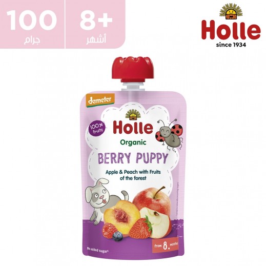 هولي - فواكه عضوية نقية تفاح وخوخ مع فواكه الغاب 100 جم ( من عمر 8 أشهر) - يتم التوصيل بواسطة توصيل فاست