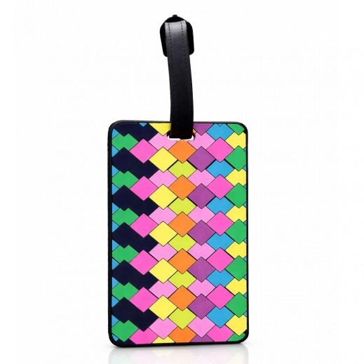 بطاقة تعريف أمتعة متعددة الألوان بتصميم معين