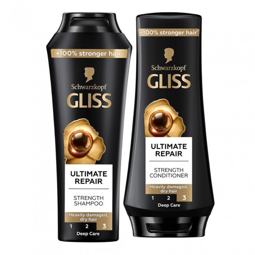 شوارزكوف - شامبو جليس ألتيمات ريبير سترينث 400 مل + بلسم 360 مل