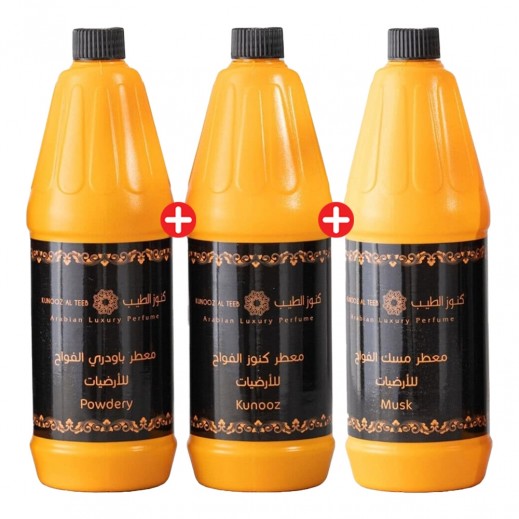 كنوز الطيب - معطر الارضيات البودرة 1.1 لتر + معطر أرضيات كنوز 1.1 لتر+ معطر أرضيات مسك 1.1 لتر
