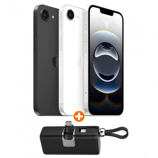 أبل آيفون 16e بسعة 8 جيجابايت 128 جيجابايت مع باوري باور بانك صغير 5000 مللي أمبير في الساعة من النوع سي