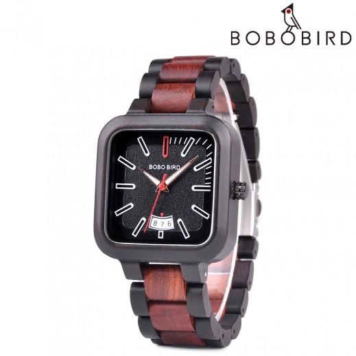 بوبو بيرد - ساعة كرونوغراف أحمر وأسود - لكلا الجنسين