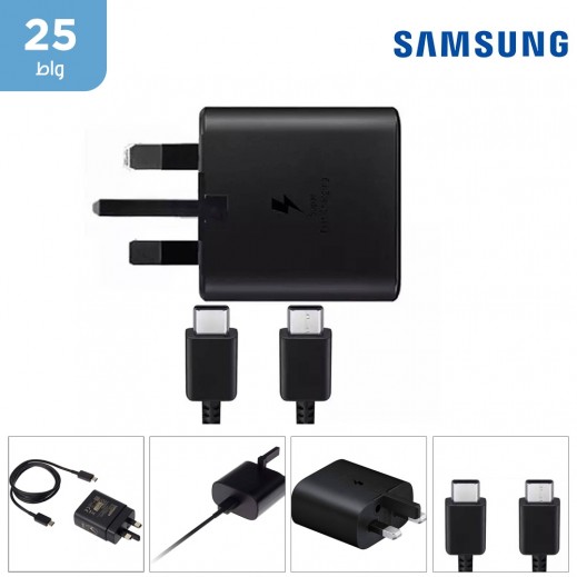 سامسونج  - محول السفر 25 واط مع كابل Type-C إلي Type-C - أسود - يتم التوصيل بواسطة توصيل فاست
