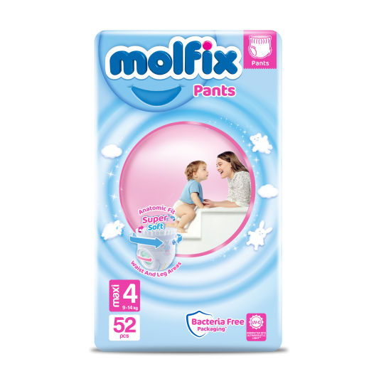 مولفيكس - كلوت للأطفال مقاس 4 ( 9-14 كجم ) - 52 حفاضة - يتم التوصيل بواسطة توصيل فاست