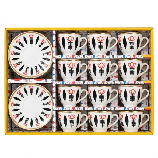 Coffee Cup Set With Saucers - Black