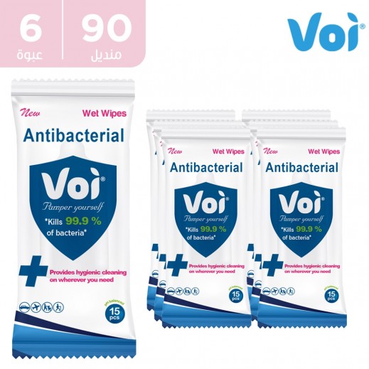 فوي - مناديل مبللة للجيب مضادة للبكتيريا 6 × 15 قطعة - يتم التوصيل بواسطة توصيل فاست