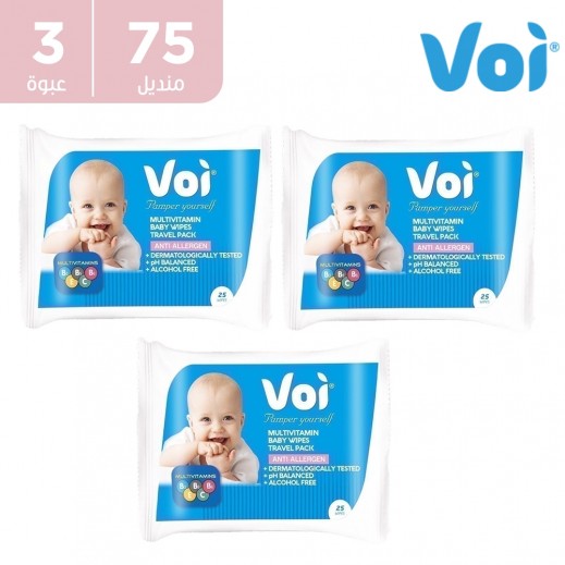 فوي - مناديل مبللة للأطفال متعددة الفيتامينات - 3 × 25 حبة - يتم التوصيل بواسطة توصيل فاست