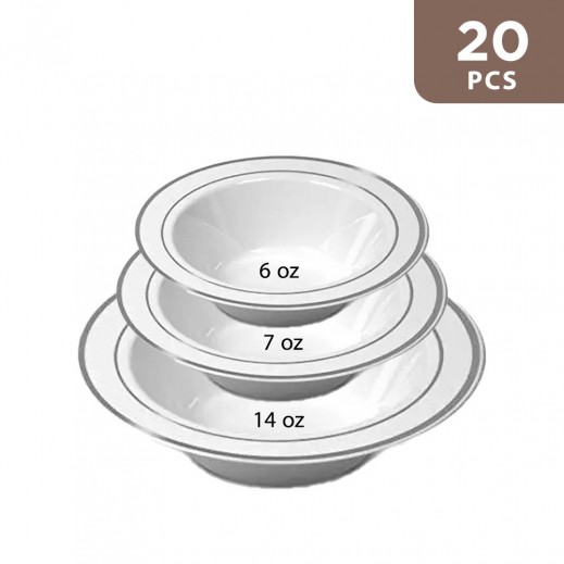 Heavy Duty White/Silver Round Plastic Bowl 6Oz 20Pcs - يتم التوصيل بواسطة توصيل فاست