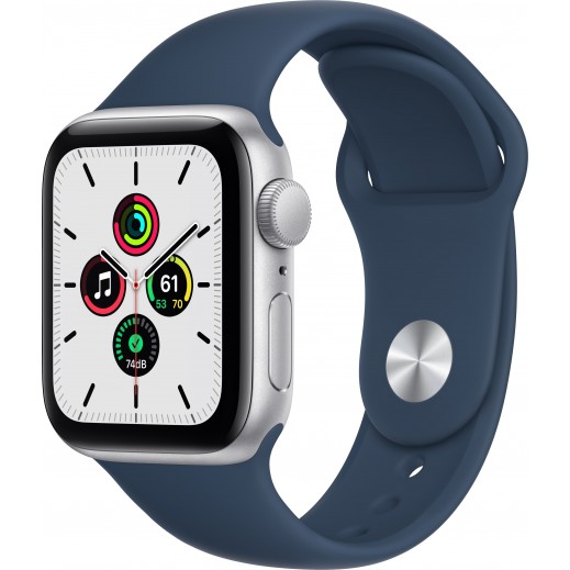 ساعة Apple Watch SE قياس 44 مم GPS إطار ألمنيوم وسوار رياضي فضي - يتم التوصيل بواسطة توصيل فاست