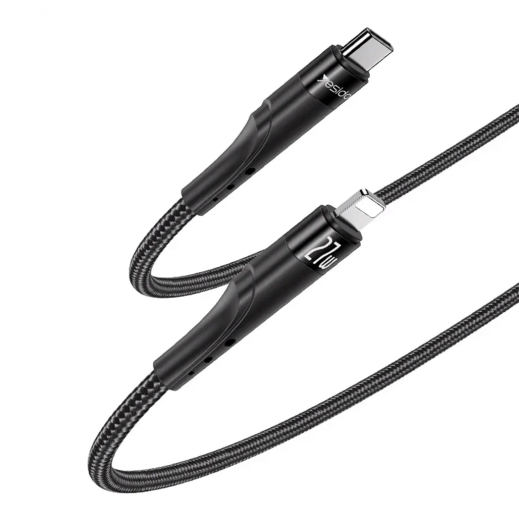 يسيدو كيبل من النوع سى إلى لايتننج بقوة 27 واط بطول 3 متر - أسود - يتم التوصيل بواسطة توصيل فاست