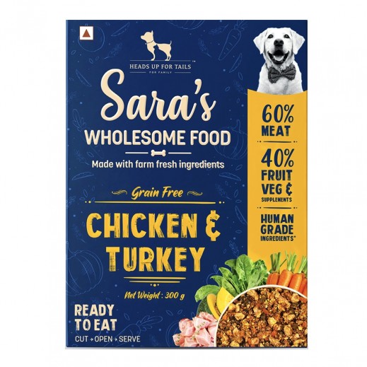 هيدز أب فور تيلز سارة طعام الكلاب الرطب الصحي الخالي من الحبوب بالدجاج والرومي 300 جم