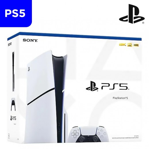 جهاز بلايستيشن PS5 نحيف/Slim نسخة الأقراص - أبيض  - يتم التوصيل بواسطة توصيل فاست