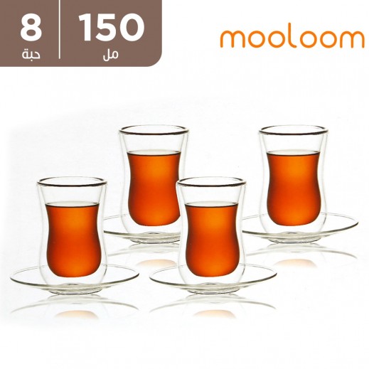 مولوم - كوب شاي مصنوع يدوياً مزدوج الجدار من زجاج البوروسيليكات 150 مل 8 قطعة