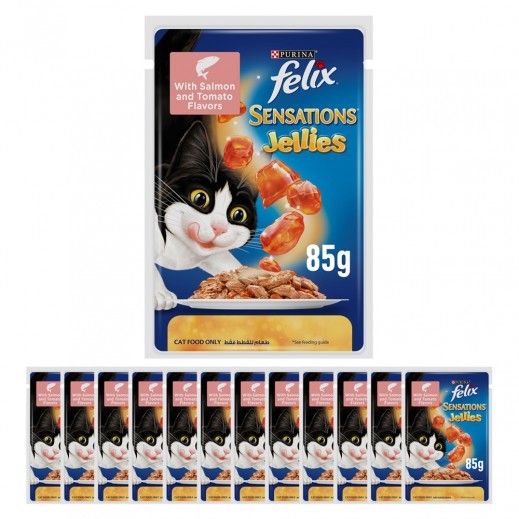 بيورينا - طعام فيليكس سنسيشنز جيليز للقطط مع نكهات السلمون والطماطم 12 × 85 جم - يتم التوصيل بواسطة توصيل فاست