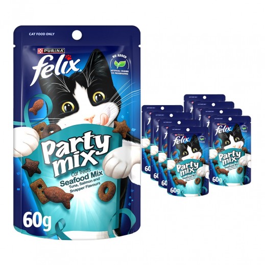 Felix Party Mix Seafood Mix Dry Cat Treats 8 x 60 g
