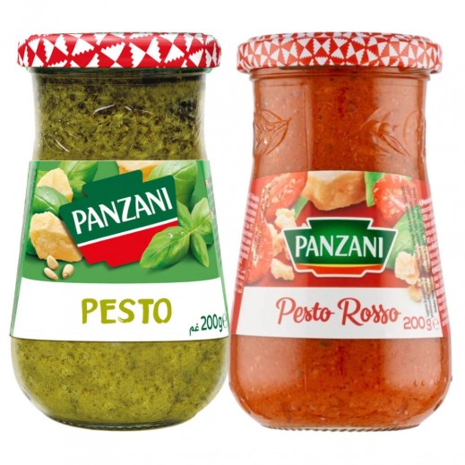 بانزاني - صلصة بيستو روسو 200 جم + بيستو بالريحان 200 جم