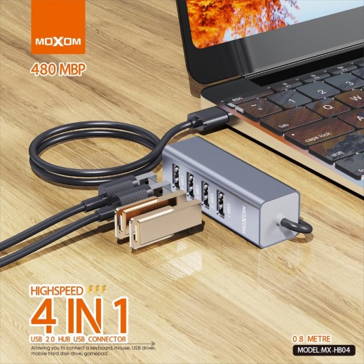 موزع USB 2.0 عالي السرعة 4 في 1 وموصل USB من موكسوم - يتم التوصيل بواسطة توصيل فاست