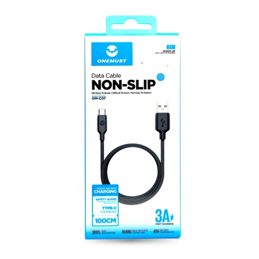  وان ماست كيبل بيانات 3 امبير يو اس بى إلى النوع سى بطول 1 متر - أسود - يتم التوصيل بواسطة توصيل فاست