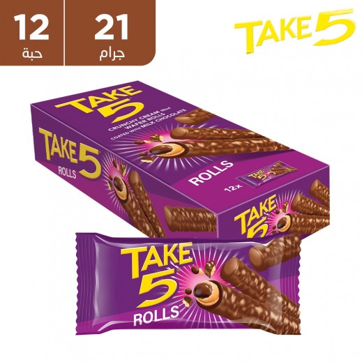 تيك فايڤ - رولات ويفر مقرمش محشوّة بكريمة الشوكولاتة (12 × 21 جم) - يتم التوصيل بواسطة توصيل فاست