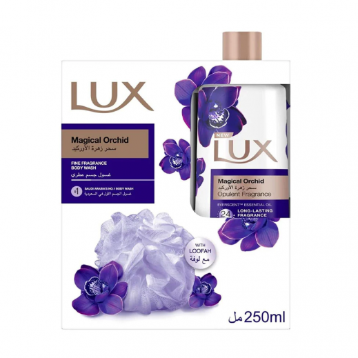 لوكس - جل الاستحمام برائحة الأوركيد السحري مع ليفة 250 مل - يتم التوصيل بواسطة توصيل فاست