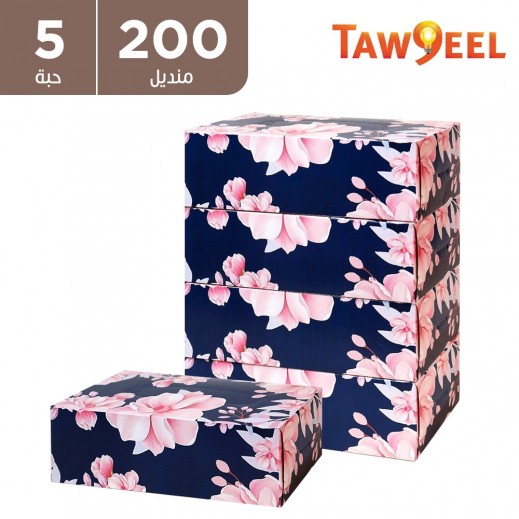 توصيل اسينشالز - مناديل وجه بتصميم الورود - 200 منديل × 2 طبقة - 5 حبة - يتم التوصيل بواسطة توصيل فاست