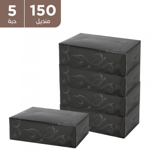 توصيل اسينشالز - مناديل وجه بلاك - 150 منديل × 2 طبقة - 5 حبة - يتم التوصيل بواسطة توصيل فاست