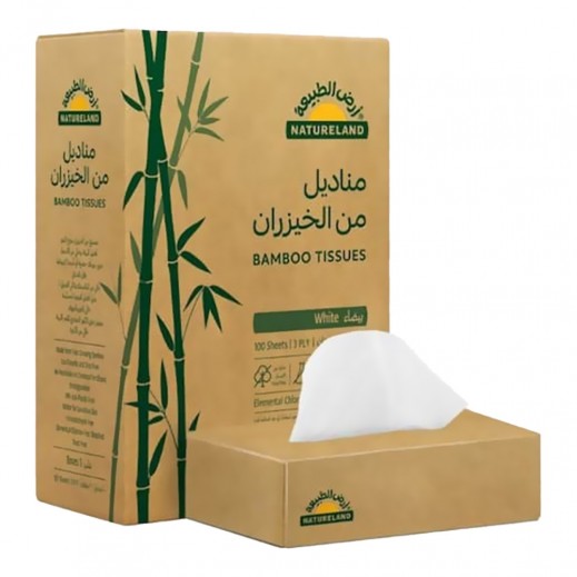 أرض الطبيعة - مناديل للوجه من الخيزران بيضاء 3 طبقات 100 منديل 5 علب - يتم التوصيل بواسطة توصيل فاست