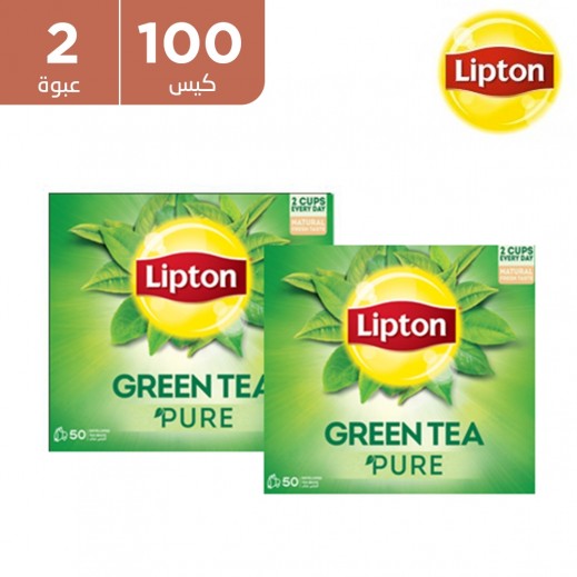 ليبتون شاي أخضر نقي 50 كيس شاي مغلف (2 عبوة) - يتم التوصيل بواسطة توصيل فاست