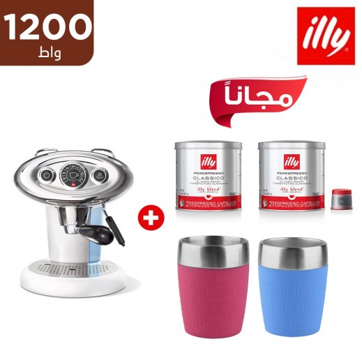 ايلي - صانعة القهوة 1200 واط - أبيض + (2 كبو سفر ستانلس ستيل + 2 عبوة كبسولات قهوة) مجاناً  - يتم التوصيل بواسطة Al Hajeri في خلال 3 أيام عمل