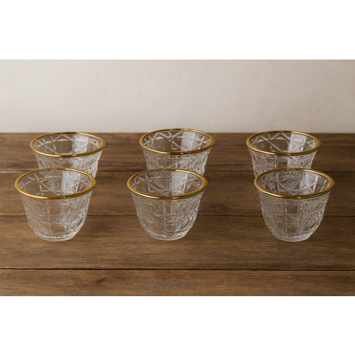 طقم أكواب قهوة بحواف ذهبية 6 قطع - يتم التوصيل بواسطة توصيل خلال 24 ساعة عمل