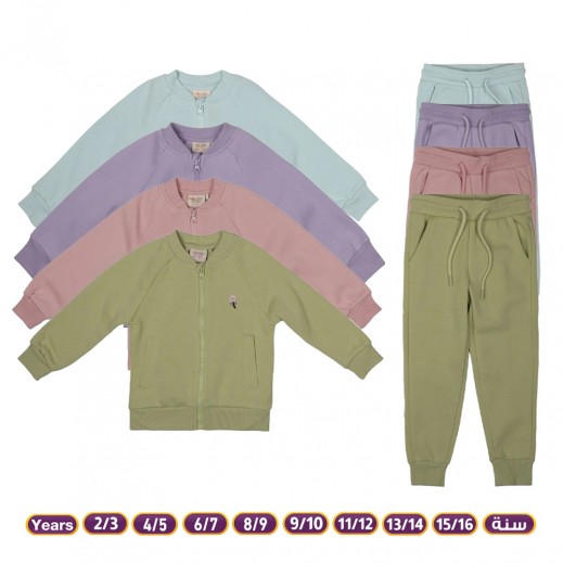 طقم بناتي 2 حبة سويت شيرت وبنطلون سادة بياقة دائرية من إن - يتم التوصيل بواسطة توصيل خلال 24 ساعة 